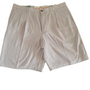 Tommy Bahama Men's Silk Khaki Chino Shorts, Size 38 Casual Pleat Golf Tan Preppy